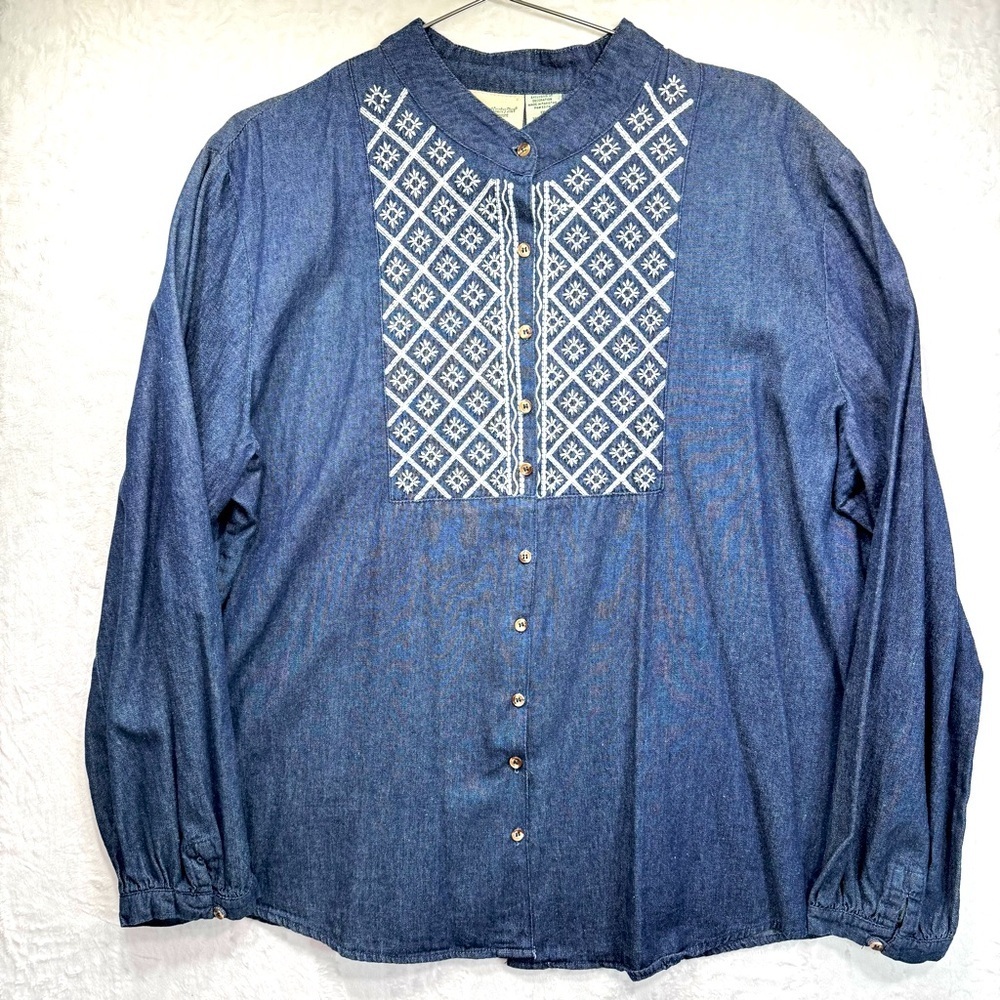 Vintage Denim Shirt The Vermont Company Embroidered Western Boho Cottagecore 1X